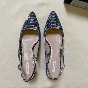 NWT Cole Haan Bradshaw Sling - Size 9.5 Blavk/White Snake Print